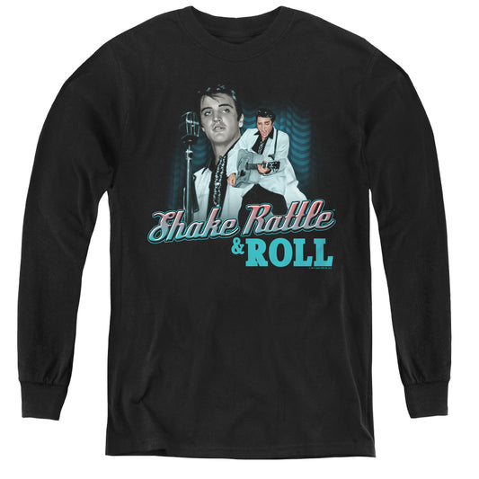 Elvis Presley - Shake Rattle & Roll - Youth Long Sleeve Tee - Black