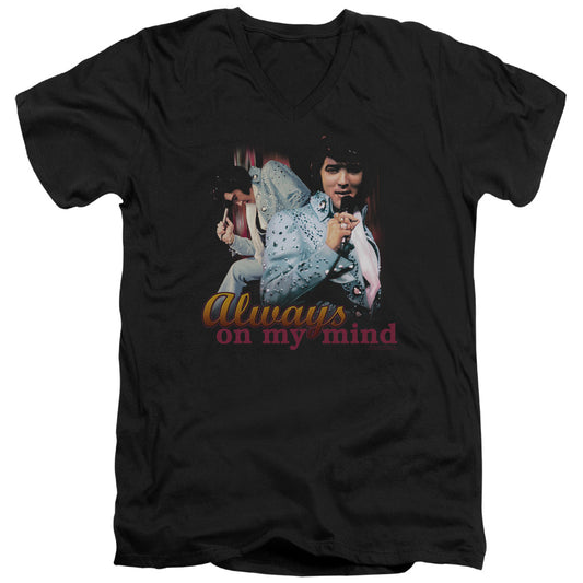 ELVIS PRESLEY ALWAYS ON MY MIND - S/S ADULT V-NECK - BLACK T-Shirt