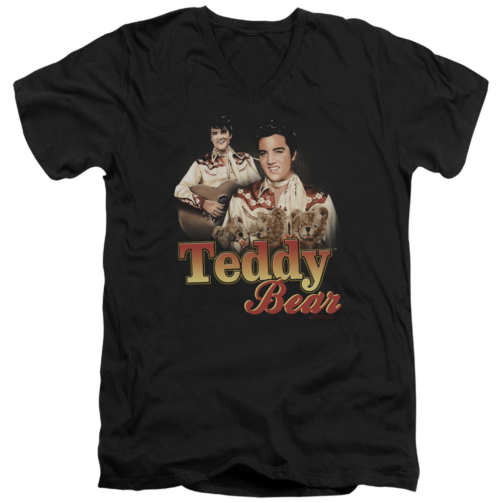 Elvis Presley - Teddy Bear - Short Sleeve Adult V-neck - Black T-shirt
