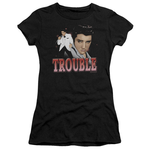 Elvis Presley - Trouble - Short Sleeve Junior Sheer - Black T-shirt