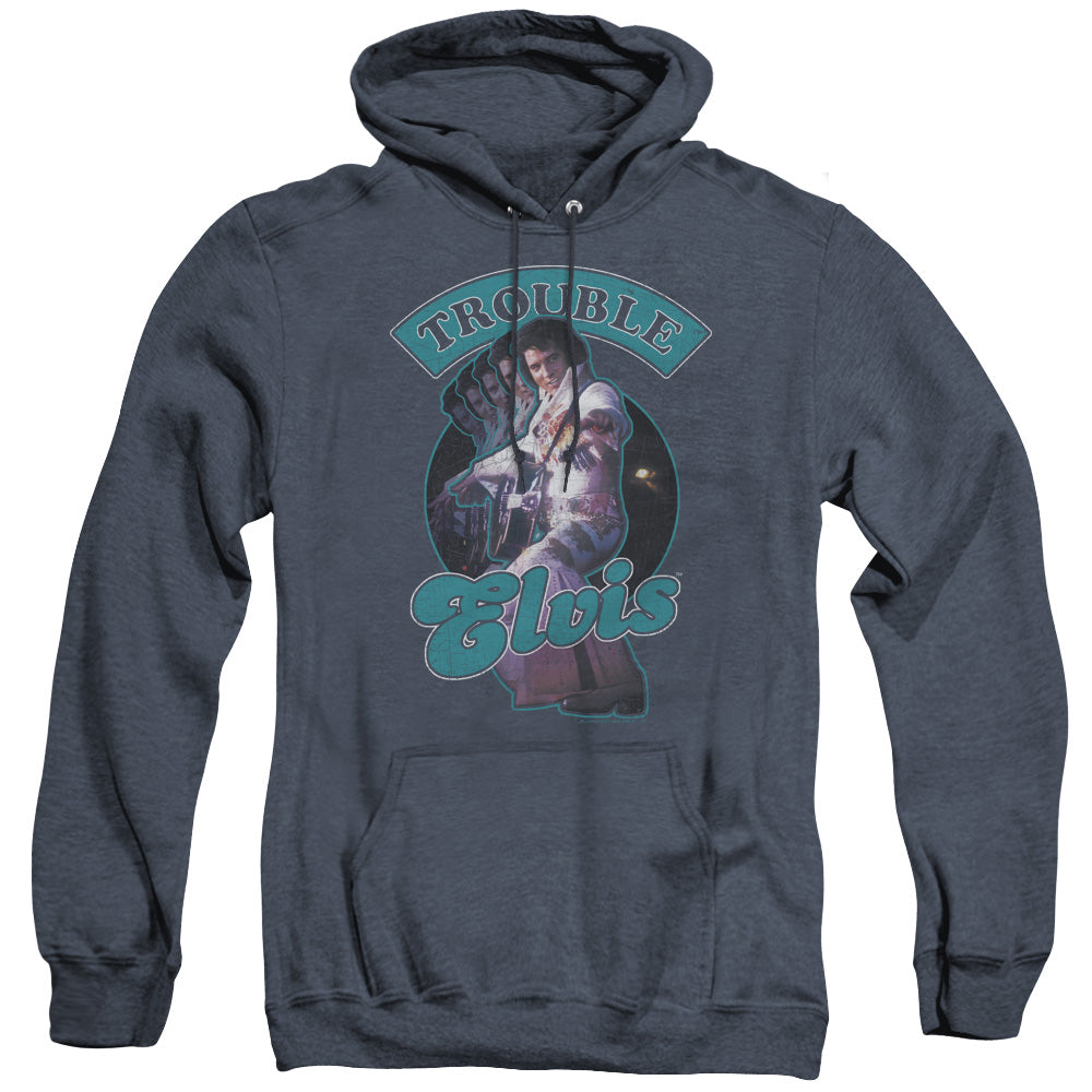 Elvis Presley - Total Trouble - Adult Heather Hoodie - Navy