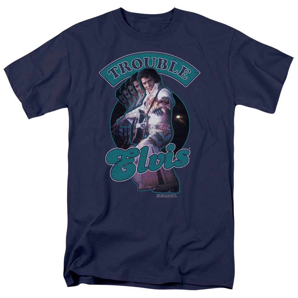 Elvis Presley - Total Trouble - Short Sleeve Adult 18/1 - Navy T-shirt