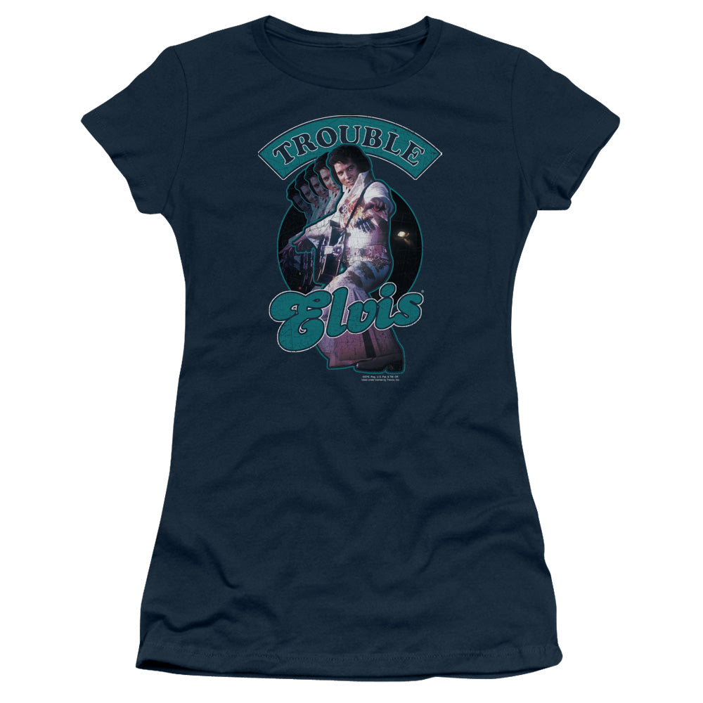 Elvis Presley - Total Trouble - Short Sleeve Junior Sheer - Navy T-shirt