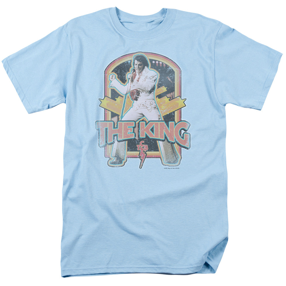 Elvis Presley - Distressed King - Short Sleeve Adult 18/1 - Light Blue T-shirt
