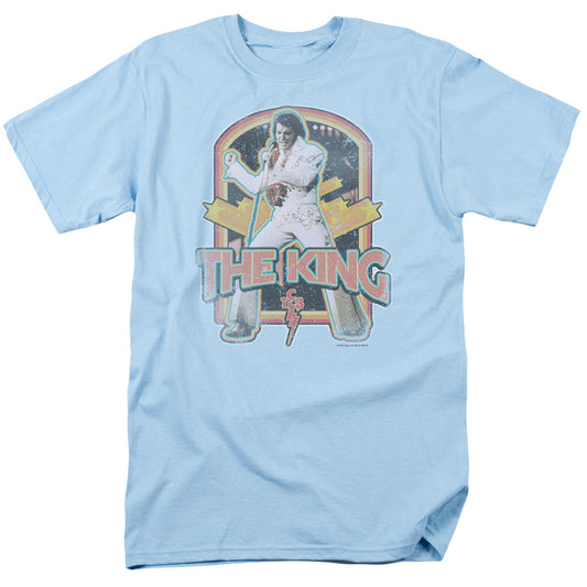 Elvis Presley - Distressed King - Short Sleeve Adult 18/1 - Light Blue T-shirt