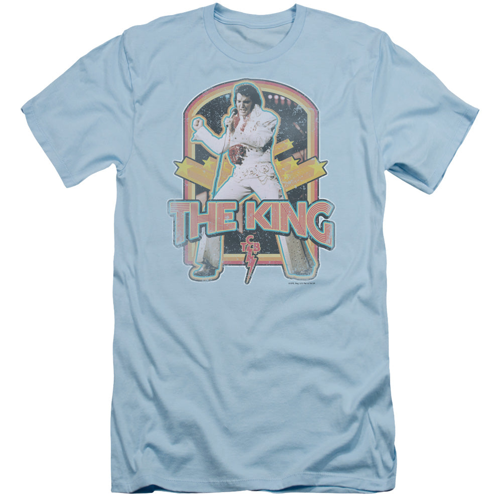 Elvis Presley - Distressed King - Short Sleeve Adult 30/1 - Light Blue T-shirt