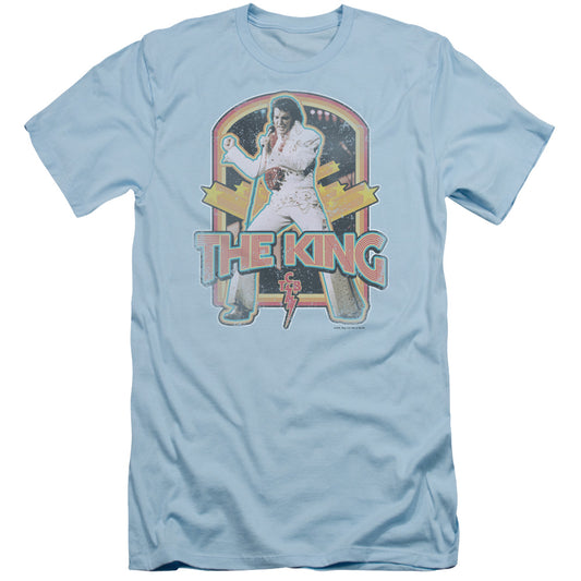 Elvis Presley - Distressed King - Short Sleeve Adult 30/1 - Light Blue T-shirt
