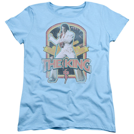 Elvis Presley - Distressed King - Short Sleeve Womens Tee - Light Blue T-shirt