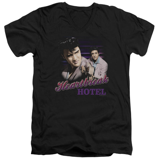 Elvis Presley - Heartbreak Hotel - Short Sleeve Adult V-neck - Black T-shirt