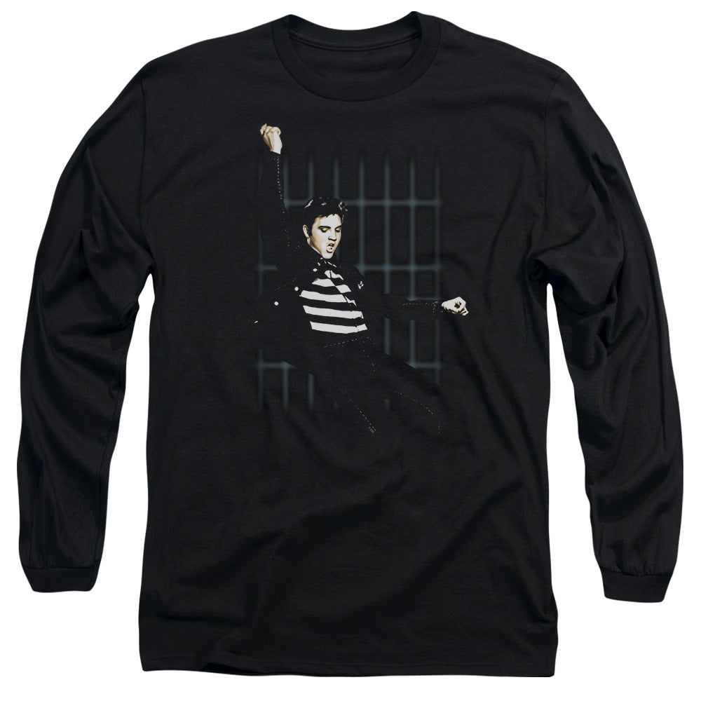 Elvis Presley - Blue Bars - Long Sleeve Adult 18/1 - Black T-shirt