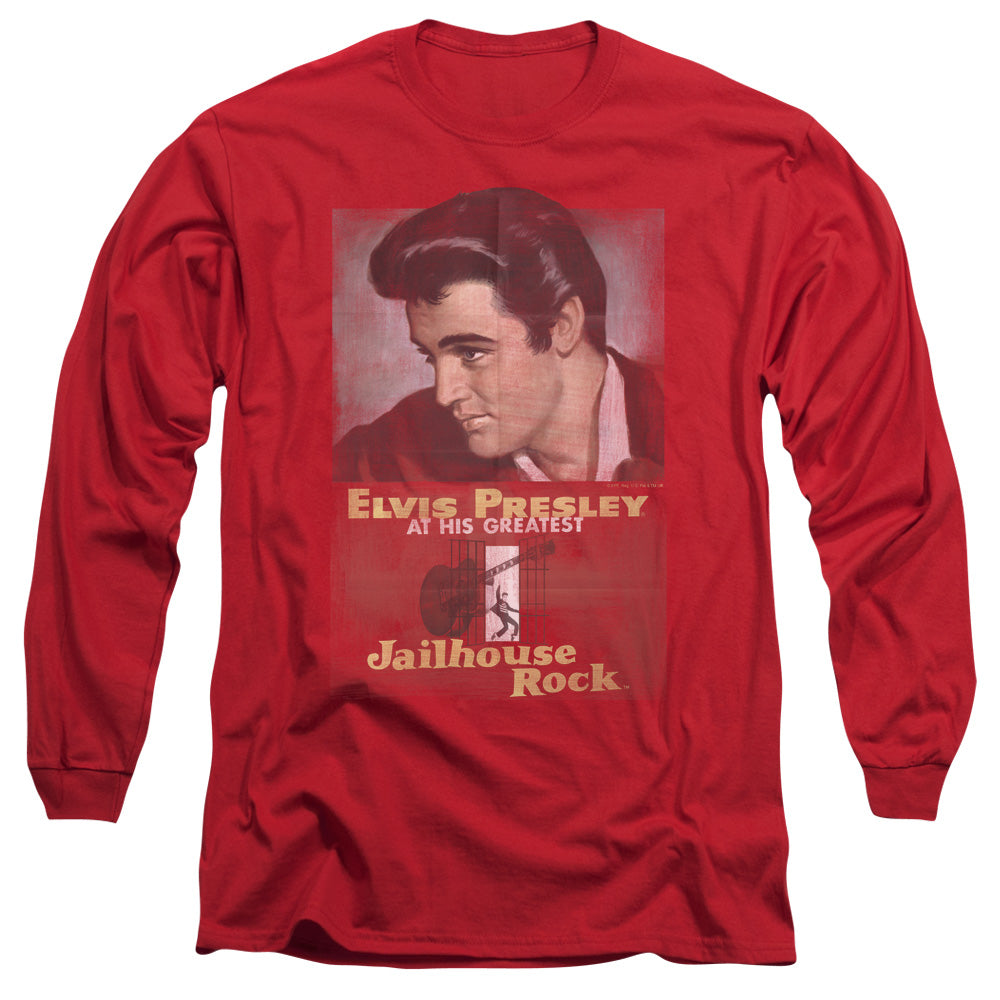 Elvis Presley - Jailhouse Rock Poster - Long Sleeve Adult 18/1 - Red T-shirt