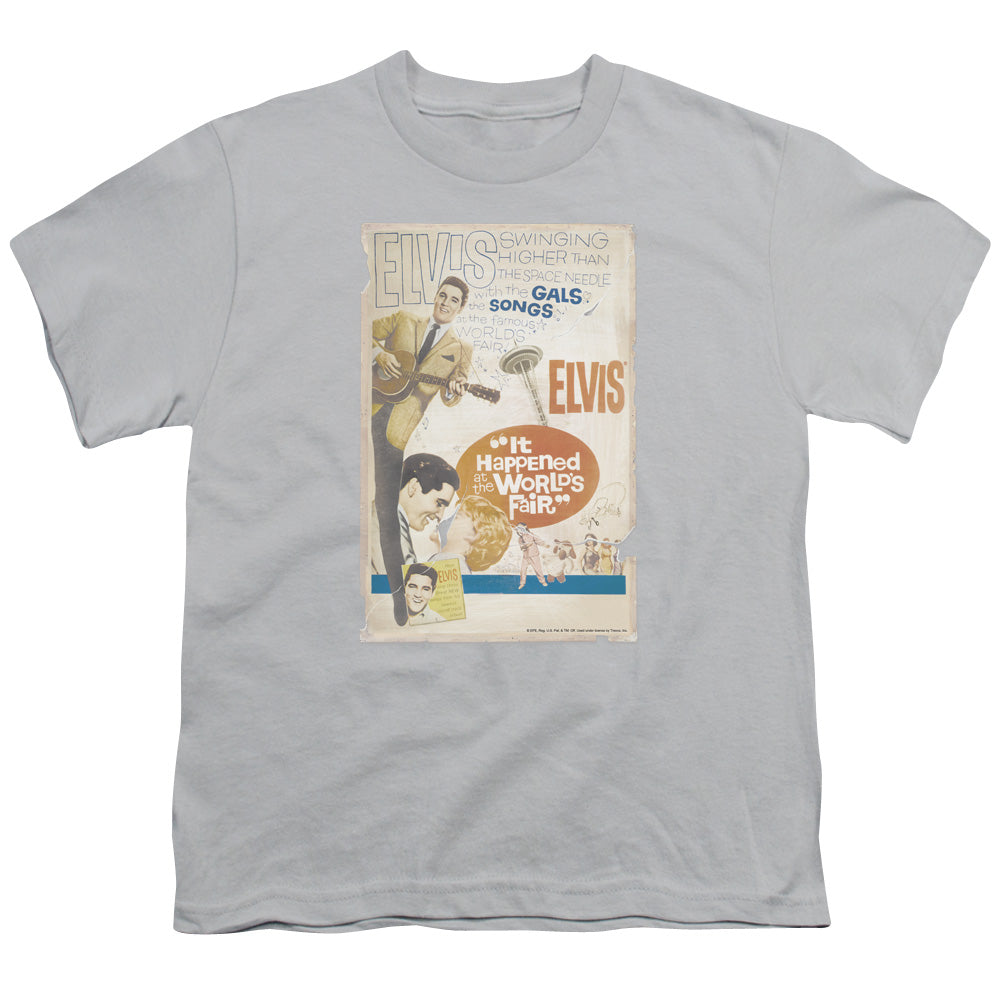 Elvis Presley - World Fair Poster - Short Sleeve Youth 18/1 - Silver T-shirt