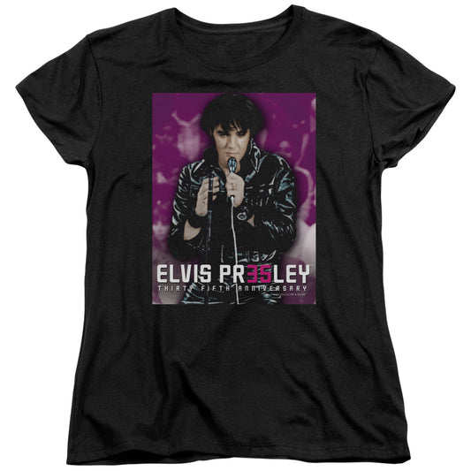 Elvis Presley - 35 Leather - Short Sleeve Womens Tee - Black T-shirt