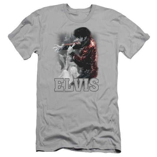 Elvis Presley - Black Leather - Short Sleeve Adult 30/1 - Silver T-shirt