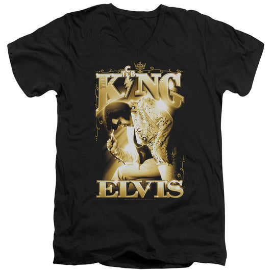 Elvis Presley - The King - Short Sleeve Adult V-neck 30/1 - Black T-shirt