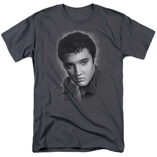 Elvis Presley - Grey Portrait - Short Sleeve Adult 18/1 - Charcoal T-shirt