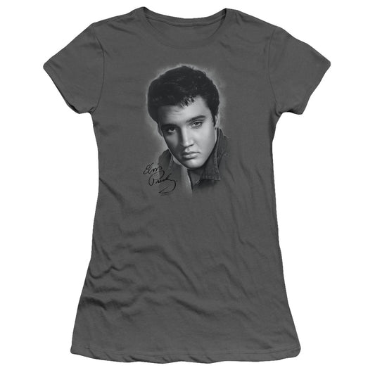 Elvis Presley - Grey Portrait - Short Sleeve Junior Sheer - Charcoal T-shirt
