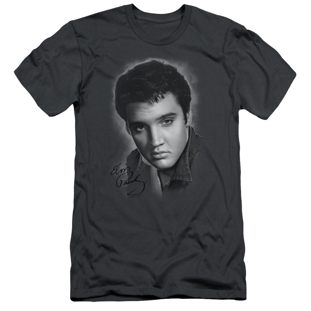 Elvis Presley - Grey Portrait - Short Sleeve Adult 30/1 - Charcoal T-shirt