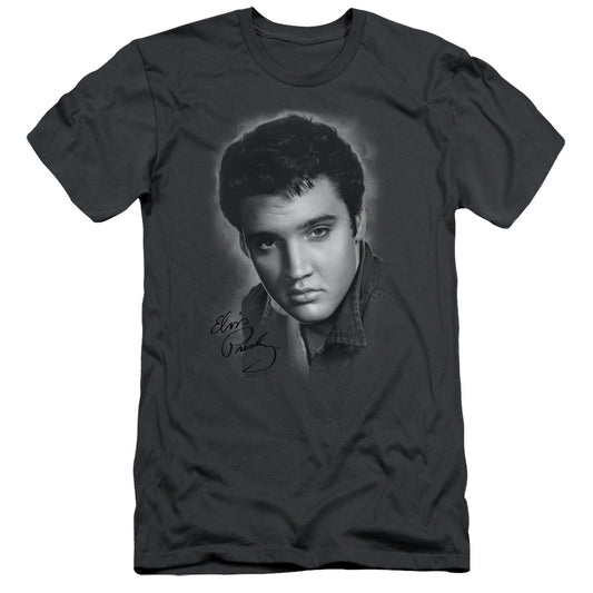 Elvis Presley - Grey Portrait - Short Sleeve Adult 30/1 - Charcoal T-shirt