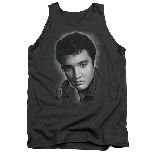 Elvis Presley - Grey Portrait - Adult Tank - Charcoal