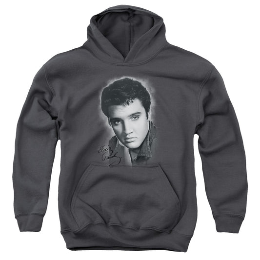 Elvis Presley - Grey Portrait - Youth Pull-over Hoodie - Charcoal