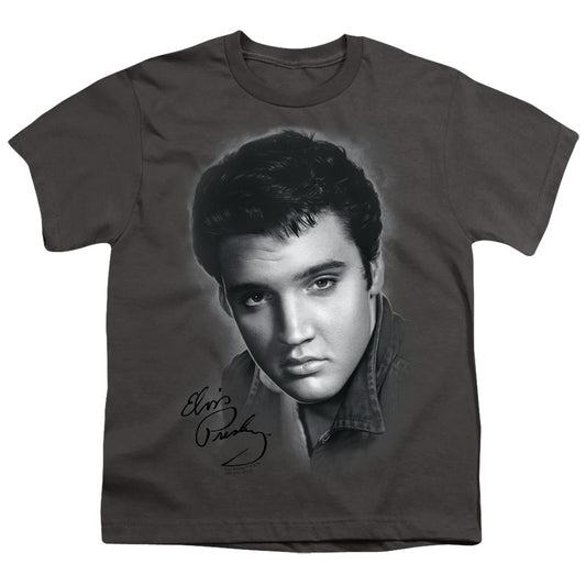 Elvis Presley - Grey Portrait - Short Sleeve Youth 18/1 - Charcoal T-shirt