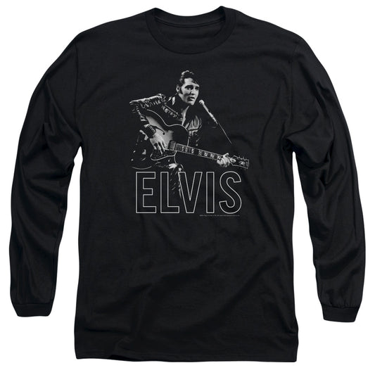 Elvis Presley - Guitar In Hand - Long Sleeve Adult 18/1 - Black T-shirt
