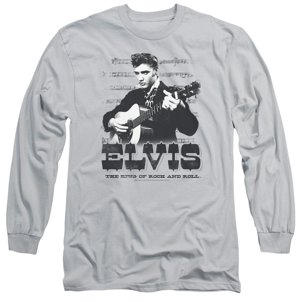 Elvis Presley - The King Of - Long Sleeve Adult 18/1 - Silver T-shirt