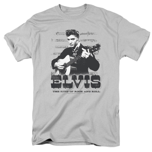 Elvis Presley - The King Of - Short Sleeve Adult 18/1 - Silver T-shirt