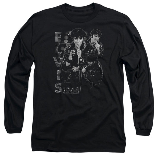Elvis Presley - Leathered - Long Sleeve Adult 18/1 - Black T-shirt