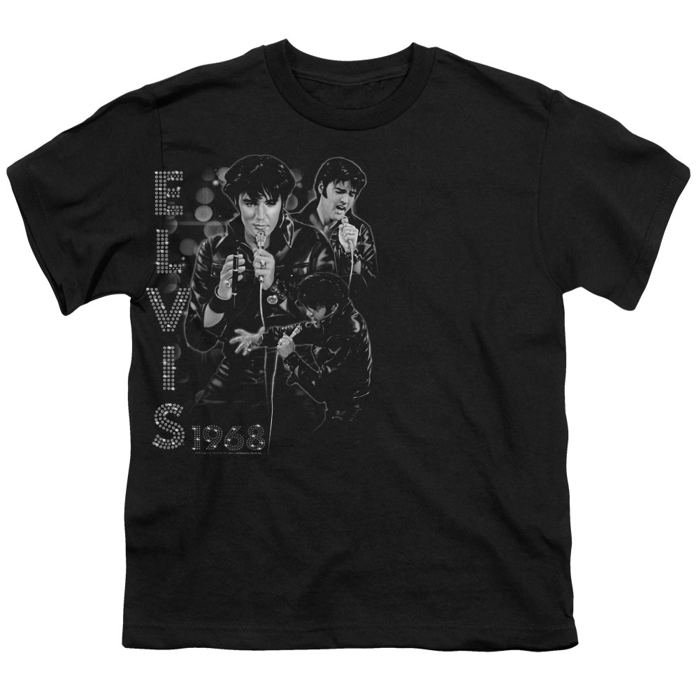 Elvis Presley - Leathered - Short Sleeve Youth 18/1 - Black T-shirt