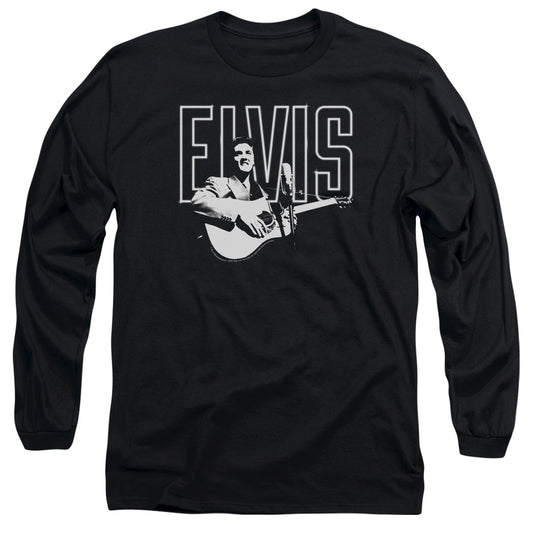 Elvis Presley - White Glow - Long Sleeve Adult 18/1 - Black T-shirt