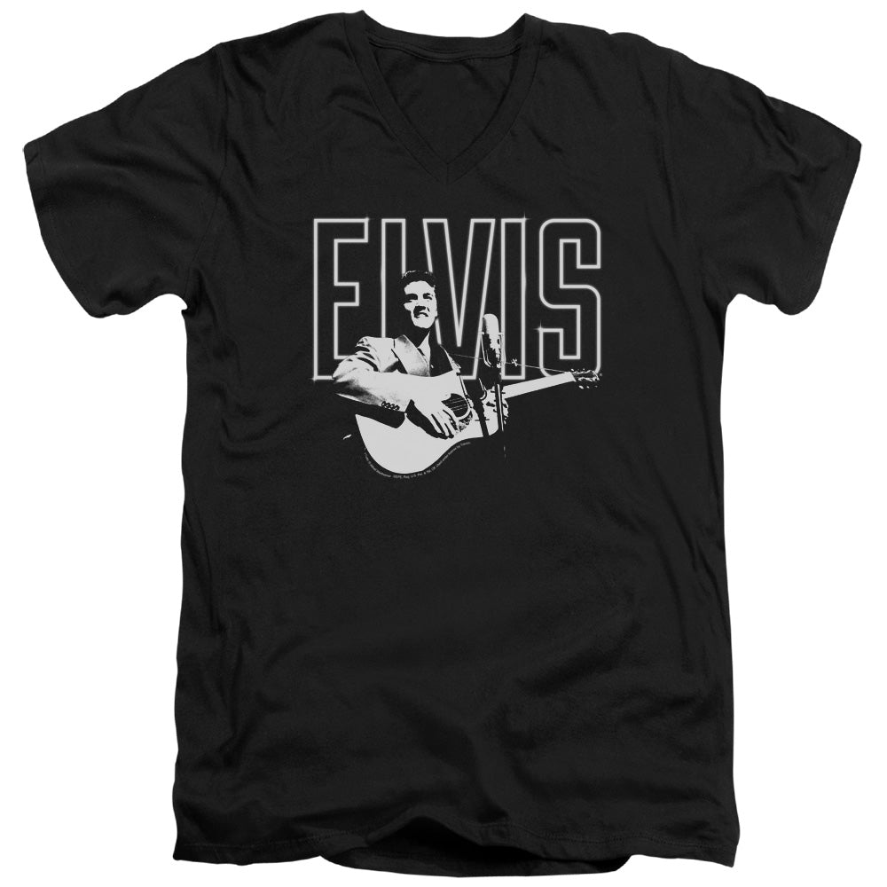 Elvis Presley - White Glow - Short Sleeve Adult V-neck - Black T-shirt