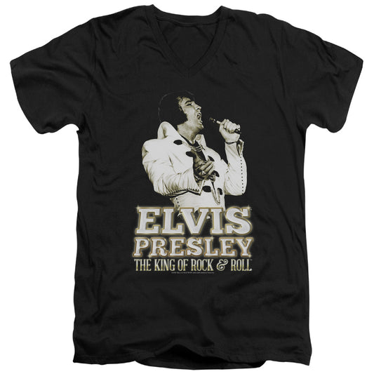 Elvis Presley - Golden - Short Sleeve Adult V-neck - Black T-shirt