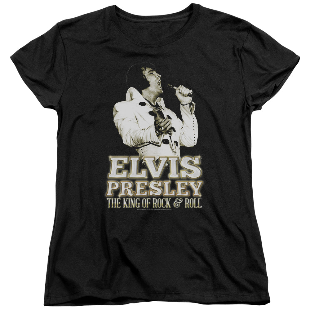 Elvis Presley - Golden - Short Sleeve Womens Tee - Black T-shirt