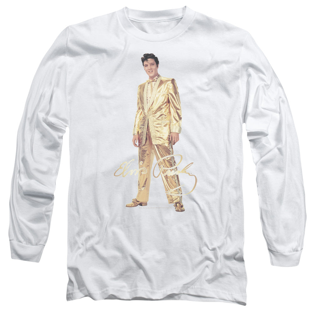 Elvis Presley - Gold Lame Suit - Long Sleeve Adult 18/1 - White T-shirt
