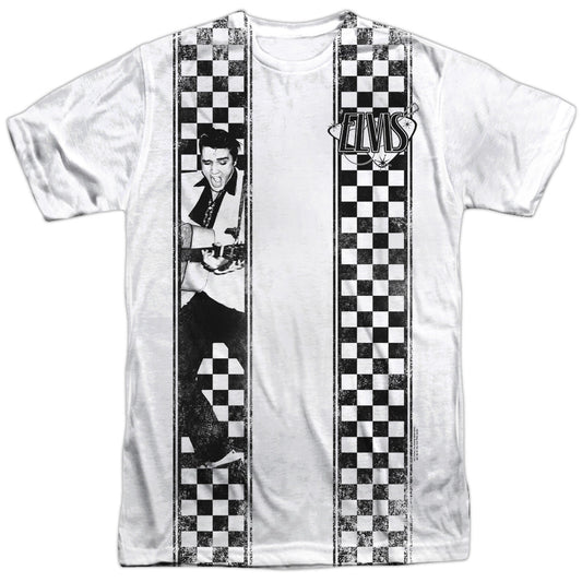 ELVIS PRESLEY CHECKERED BOWLING SHIRT -  S/S ADULT 100% POLY CREW - WHITE T-Shirt