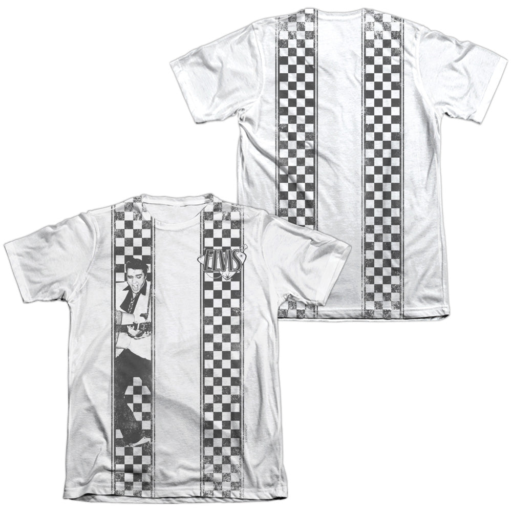 ELVIS PRESLEY CHECKERED BOWLING SHIRT (FRONT/BACK PRINT) - ADULT 65/35 POLY/COTTON S/S TEE - WHITE T-Shirt