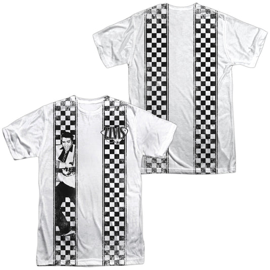 Elvis Presley - Checkered Bowling Shirt (Front/back Print) -  Short Sleeve Adult 100% Poly Crew - White T-shirt