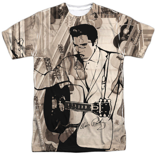 Elvis Presley - Guitarman -  Short Sleeve Adult 100% Poly Crew - White T-shirt