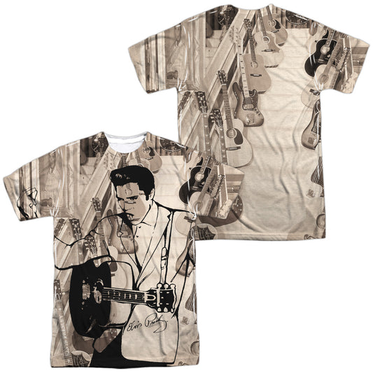 Elvis Presley - Guitarman (Front/back Print) -  Short Sleeve Adult 100% Poly Crew - White T-shirt