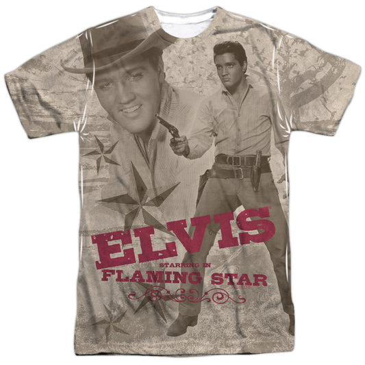 Elvis Presley - Flaming Star -  Short Sleeve Adult 100% Poly Crew - White T-shirt