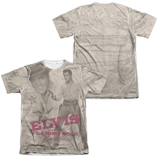 Elvis Presley - Flaming Star (Front/back Print) - Adult 65/35 Poly/cotton Short Sleeve Tee - White T-shirt