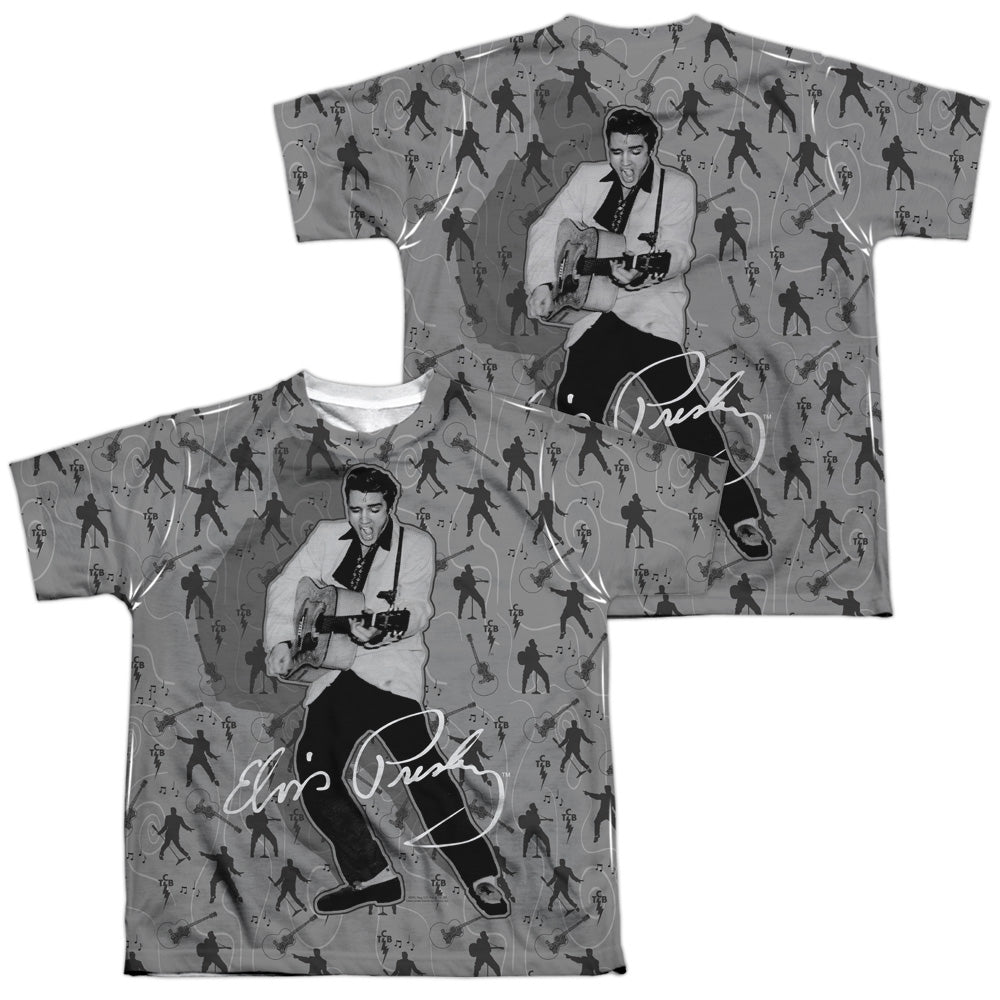 Elvis Presley - Rockin All Over (Front/back Print) - Short Sleeve Youth Poly Crew - White T-shirt