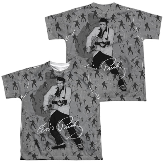 Elvis Presley - Rockin All Over (Front/back Print) - Short Sleeve Youth Poly Crew - White T-shirt