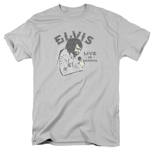 Elvis Presley - Live In Memphis - Short Sleeve Adult 18/1 - Silver T-shirt