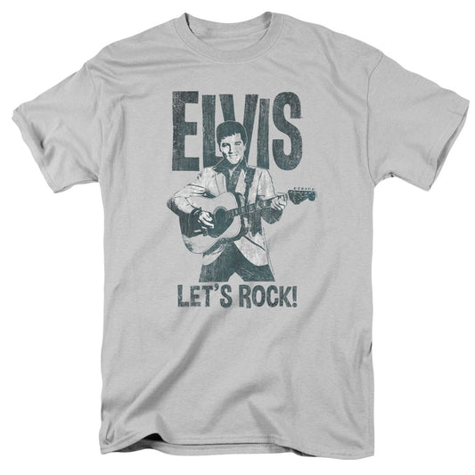 Elvis Presley - Lets Rock - Short Sleeve Adult 18/1 - Silver T-shirt