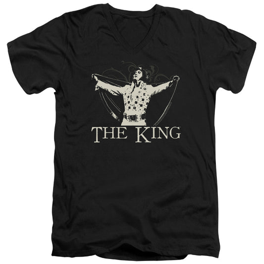 Elvis Presley - Ornate King - Short Sleeve Adult V-neck 30/1 - Black T-shirt