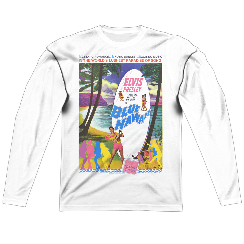 Elvis Presley - Blue Hawaii - Long Sleeve Adult Poly Crew  - White T-shirt