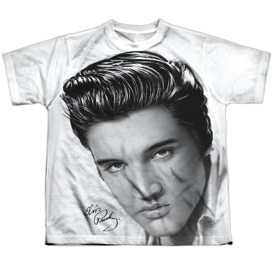 Elvis Presley - Stare 2 - Short Sleeve Youth Poly Crew - White T-shirt